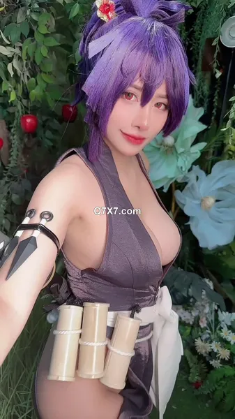 Byoru 4K Cosplay Yuzuriha Cute Friendly Kunoichi Covered In Cum