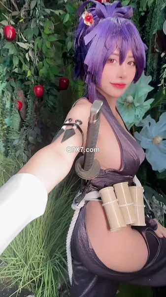 Byoru 4K Cosplay Yuzuriha Cute Friendly Kunoichi Covered In Cum