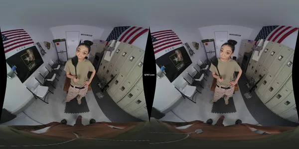 POVR Originals - Sarah Lace - Full Metal Jackoff - Brunette SideBySide 3600p