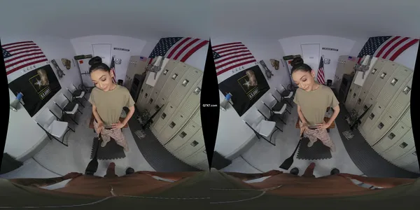 POVR Originals - Sarah Lace - Full Metal Jackoff - Brunette SideBySide 3600p